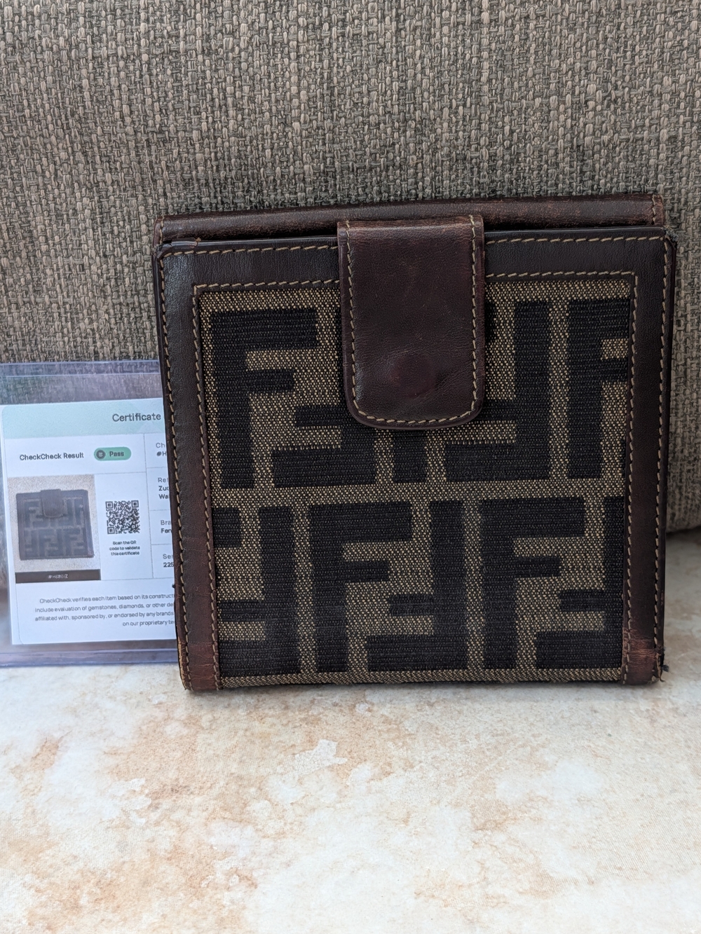Fendi Zucca Brown Canvas Compact Wallet w COA EUC